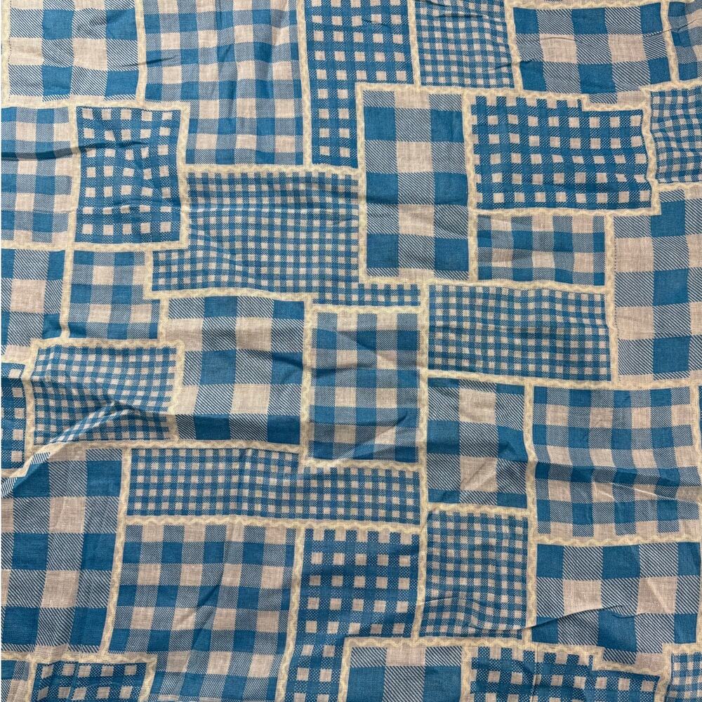 Vintage blue gingham patchwork printed fabric yardage